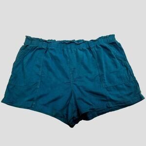 TERRA & SKY Teal Blue Paperbag Pull-on Linen Blend Shorts Size 2X